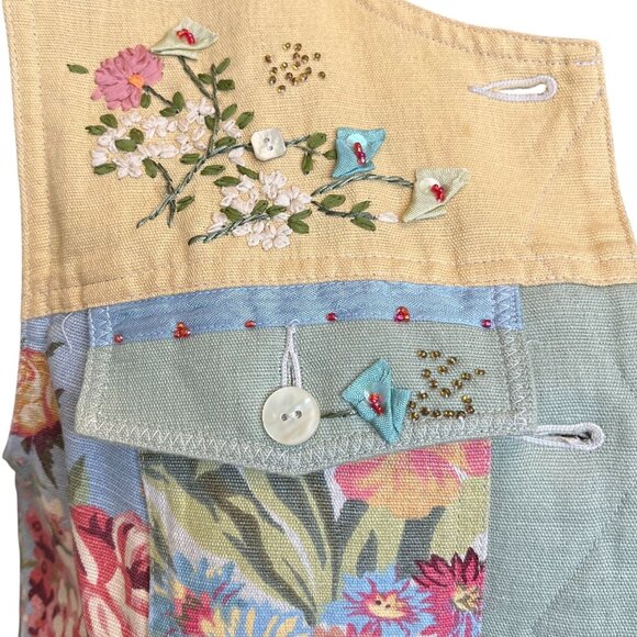 Susan Bristol Multicolor Patchwork Floral Linen Cotton Button Front Vest Small - Picture 9 of 13